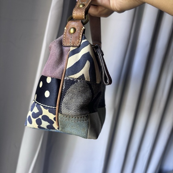 Vtg Coach Patchwork Denim Blue Brown Multicolor Shoulder Bag Leather Handle - Picture 4 of 7